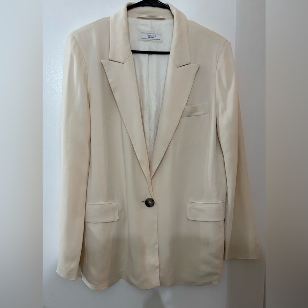 Peserico Ivory Satin Single-Button Blazer
